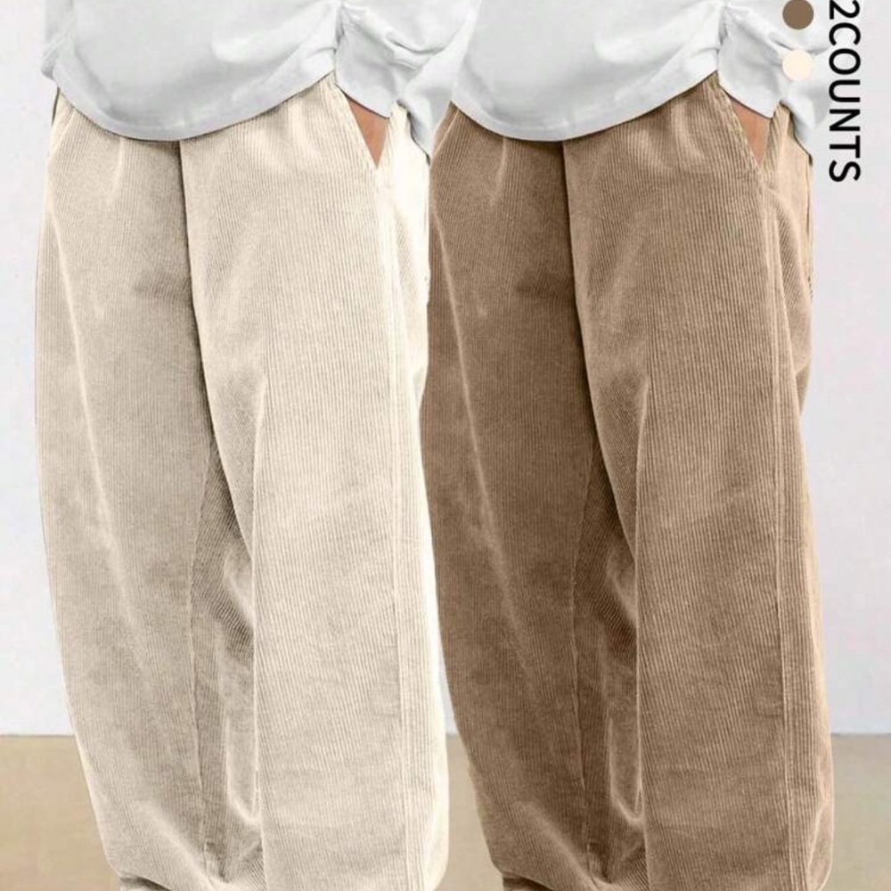 2pcs/Set Men's Corduroy Straight-Leg Casual Pants, Loose Fit Versatile Trousers